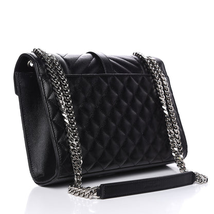 Saint Laurent Grain De Poudre Textured Mixed Matelasse Triquilt Medium Monogram Satchel Black 3 of 10