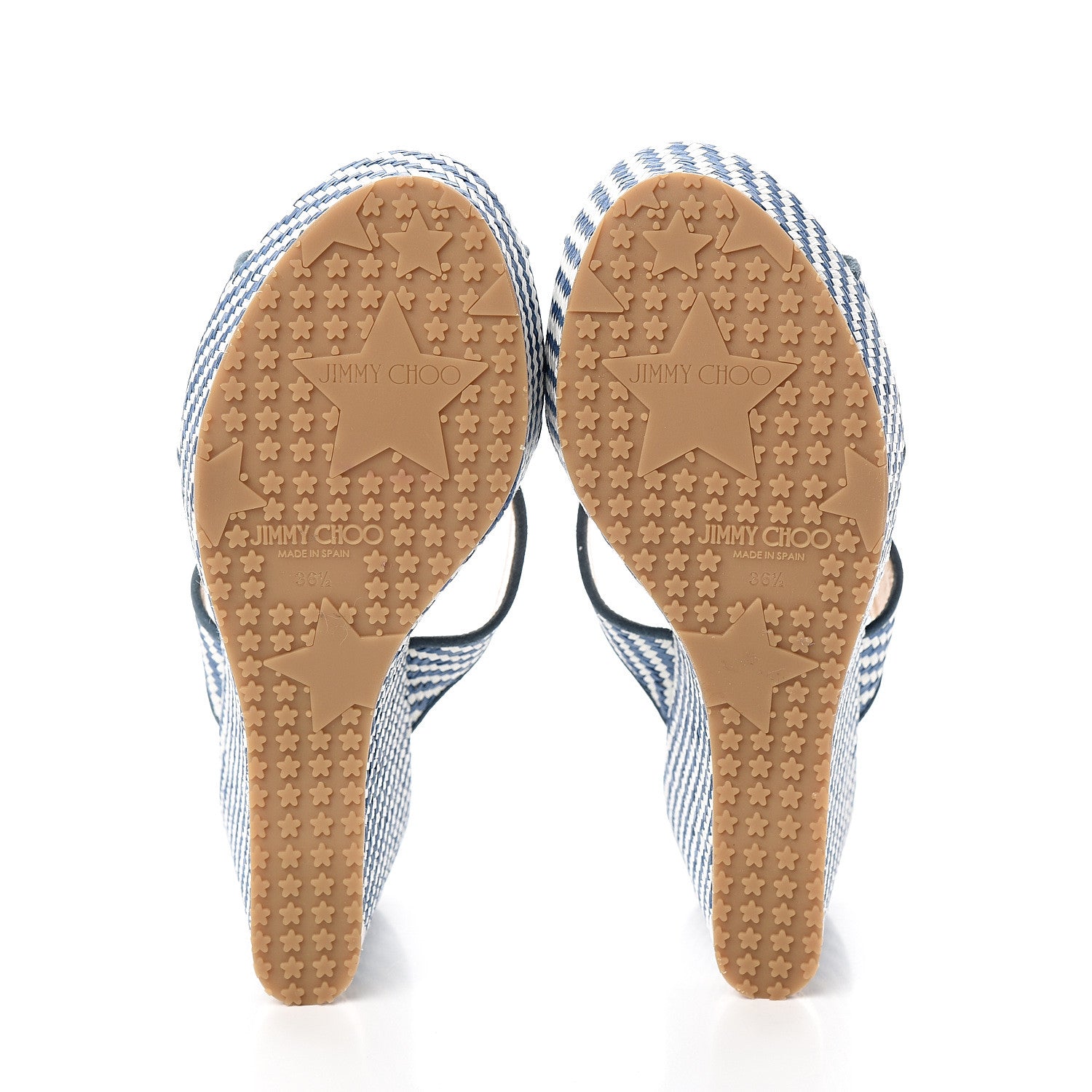 Jimmy Choo Woven Raffia Stripe Parker Wedge Sandals 36.5 Dusk Blue 5 of 8