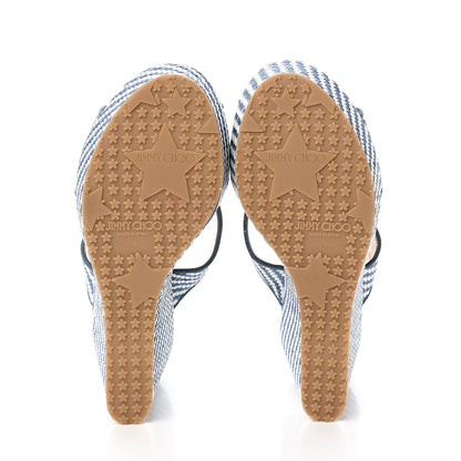 Jimmy Choo Woven Raffia Stripe Parker Wedge Sandals 36.5 Dusk Blue 5 of 8