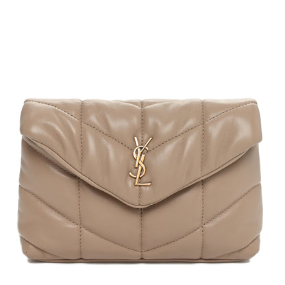 Saint Laurent Lambskin Monogram Loulou Puffer Pouch Clutch Dark Beige 1 of 10