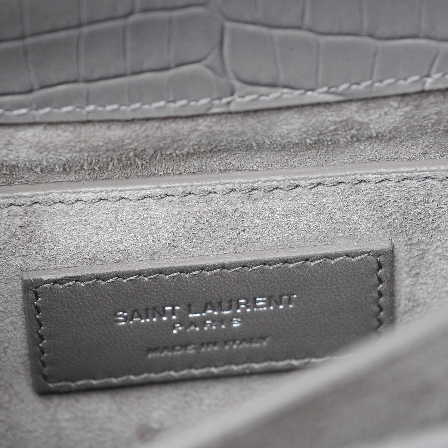 Calfskin Crocodile Embossed Medium Monogram Sunset Fog