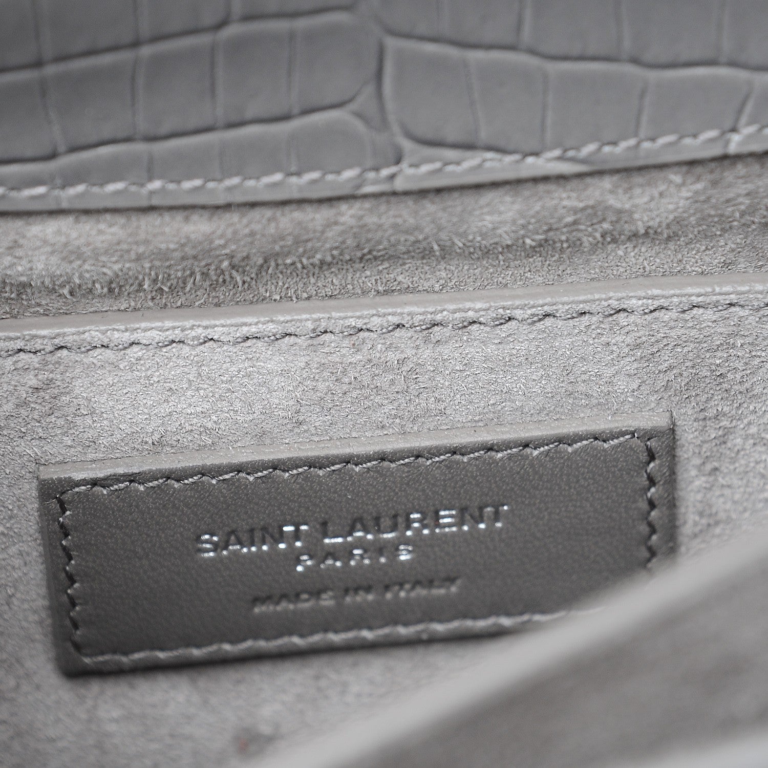 Saint Laurent Calfskin Crocodile Embossed Medium Monogram Sunset Fog 7 of 8