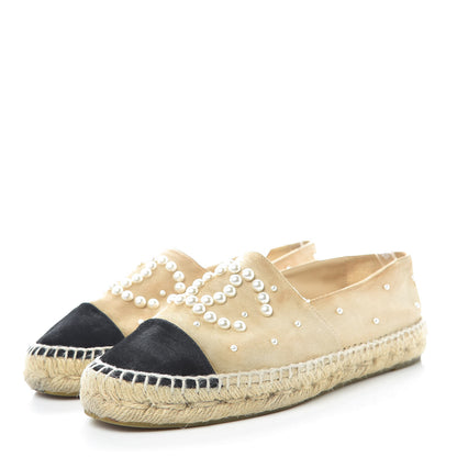 Chanel Suede Pearl CC Espadrilles 38 Beige Black 3 of 20