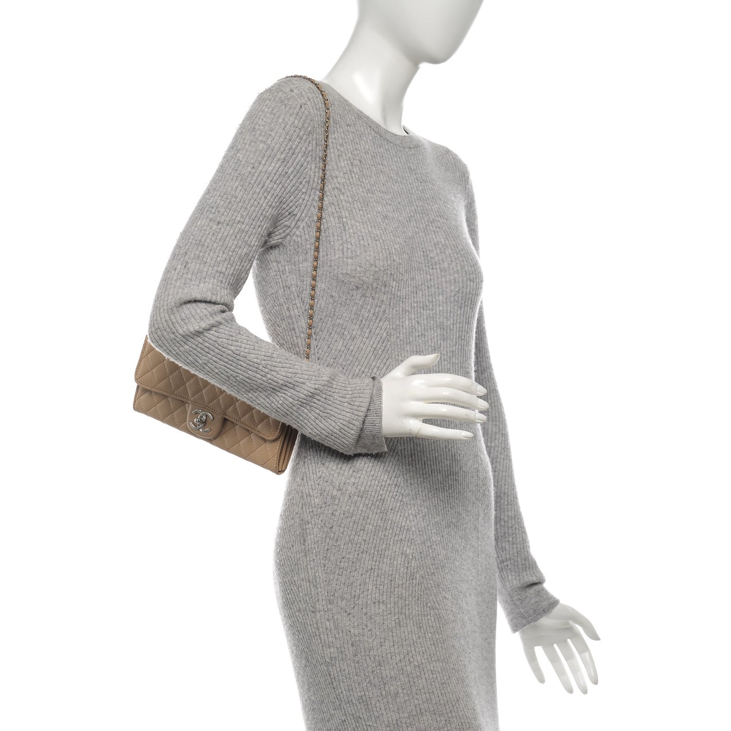 Lambskin Quilted Chain Clutch Flap Beige