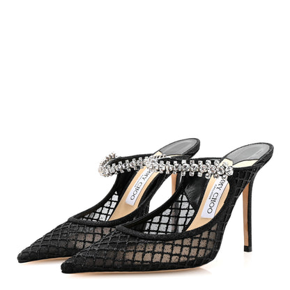 Jimmy Choo Glitter Checker Board Mesh Crystal Bing 100 Pumps 39 Black 4 of 9