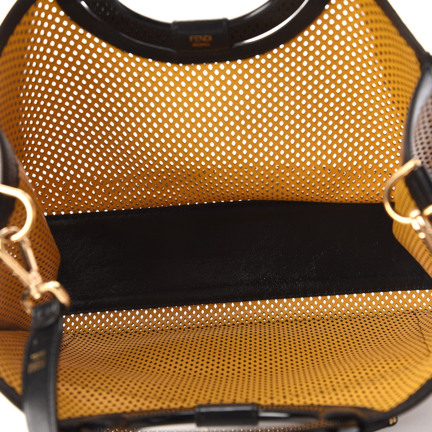 Fendi Vitello Liberty Glossy Lambskin Perforated Medium Runaway Shopper Tote Sand Mimosa Black 5 of 9