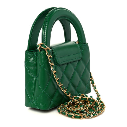 Chanel Shiny Aged Calfskin Quilted Mini Nano Kelly Shopper Green 3 of 11