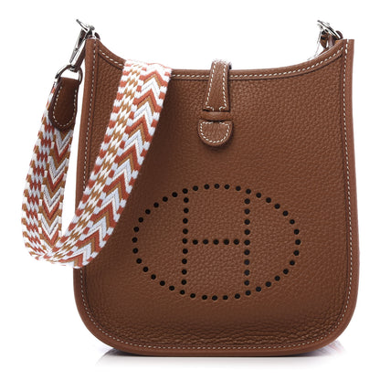 Hermes Taurillon Clemence Allegro Evelyne TPM Gold Cornaline White 1 of 11