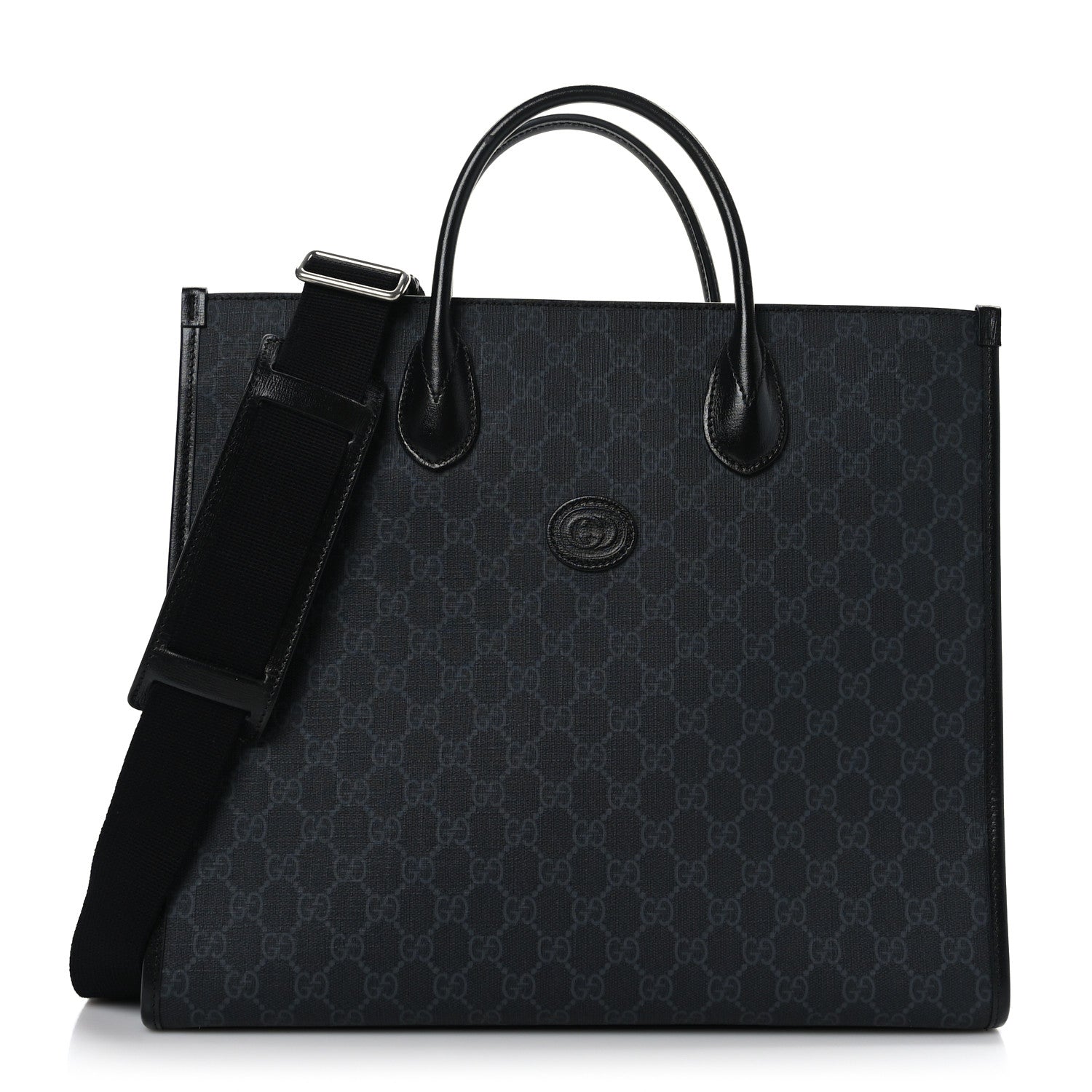 Gucci GG Supreme Monogram Azalea Calfskin Web Medium Retro Interlocking G Tote Bag Black 1 of 9