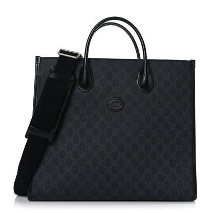 Gucci GG Supreme Monogram Azalea Calfskin Web Medium Retro Interlocking G Tote Bag Black 1 of 9
