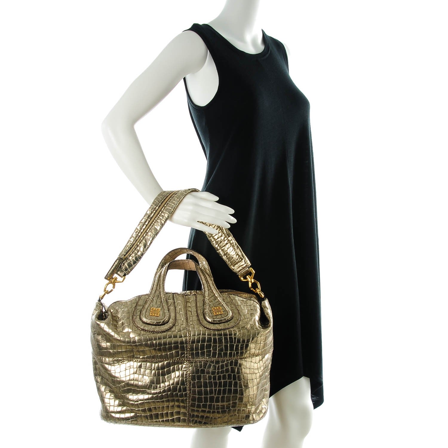 Givenchy Calfskin Crocodile Embossed Medium Nightingale Gold 2 of 9