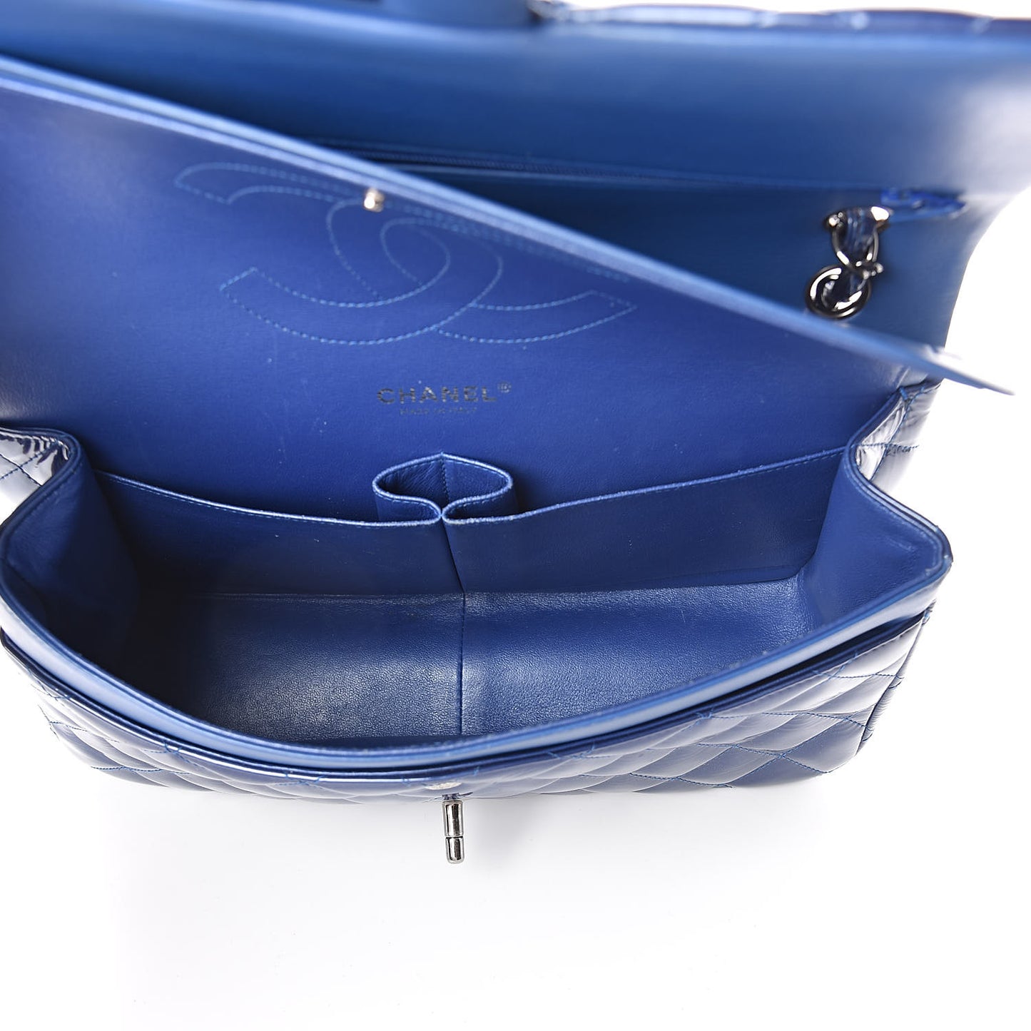 Patent Quilted Jumbo Double Flap Blue