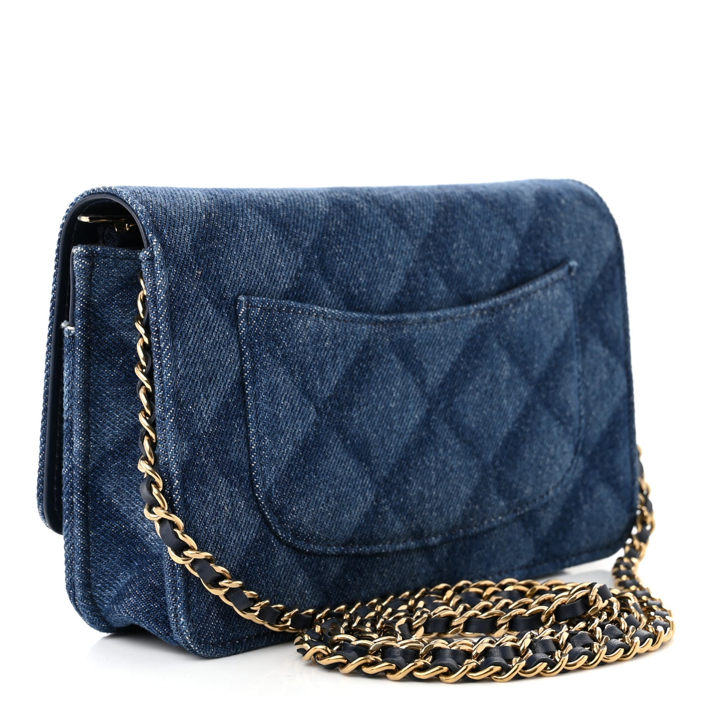Denim Printed Wallet On Chain WOC Dark Blue