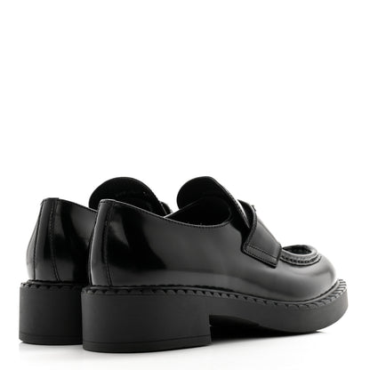 Prada Spazzolato Metal Triangle Logo 50mm Loafers 38.5 Black 4 of 13