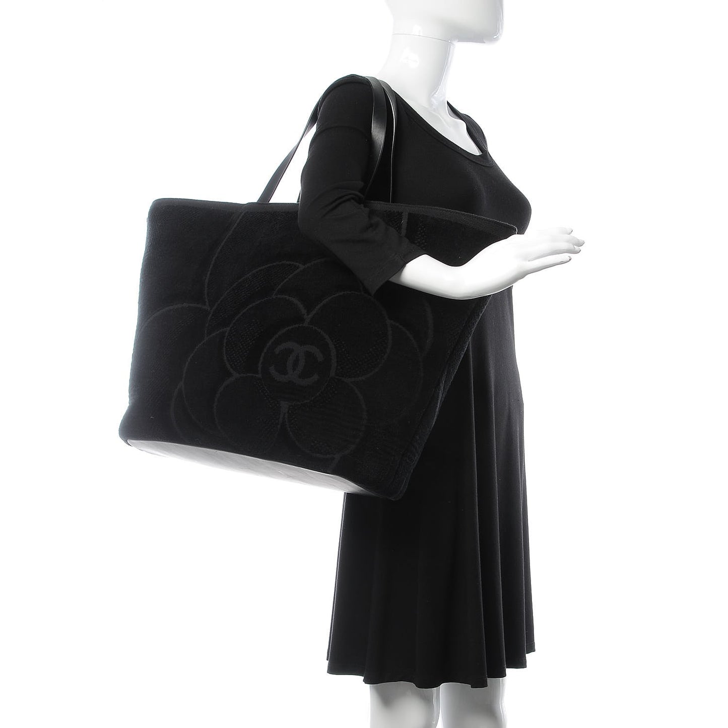 Terry Cotton Camellia Tote Black