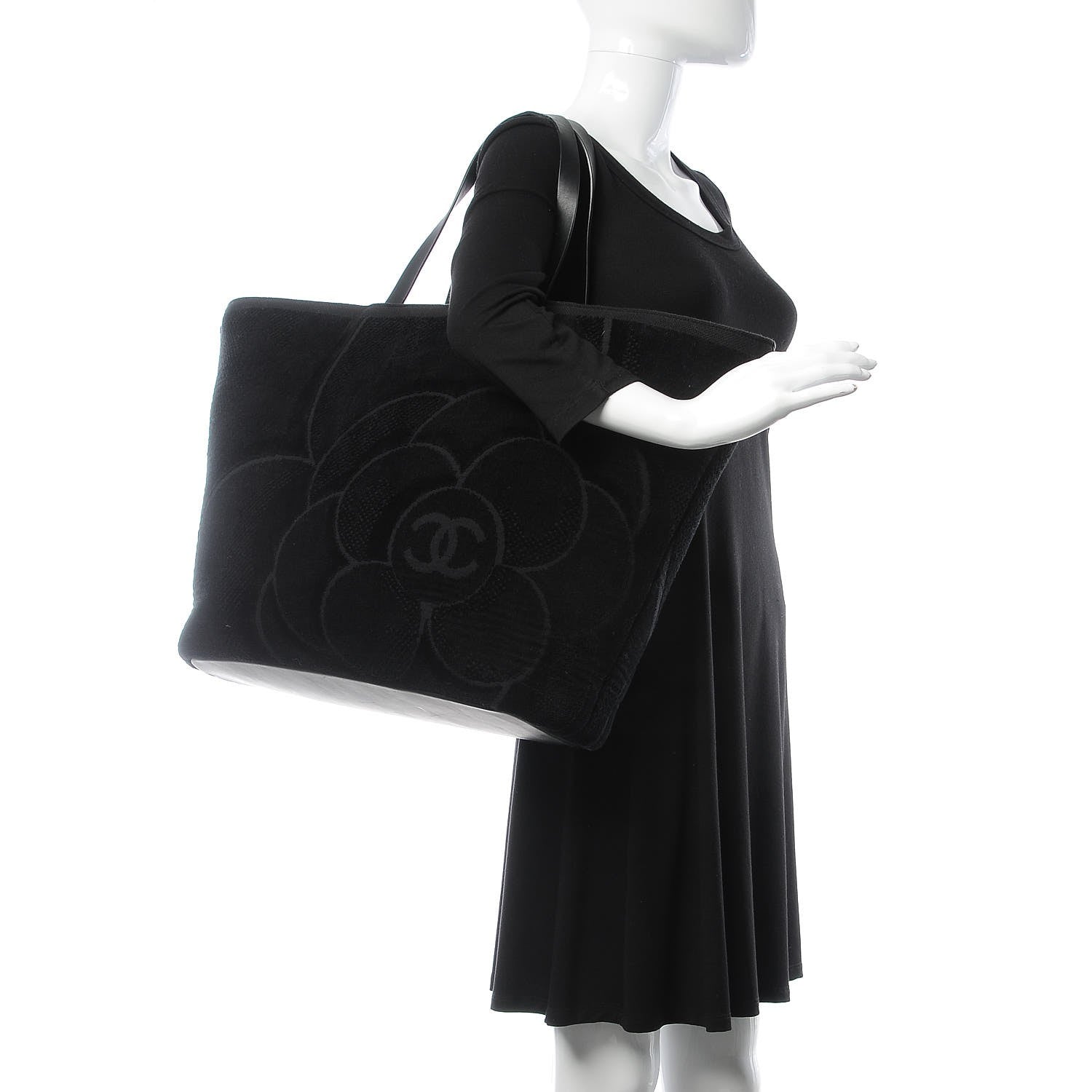 Chanel Terry Cotton Camellia Tote Black 2 of 11
