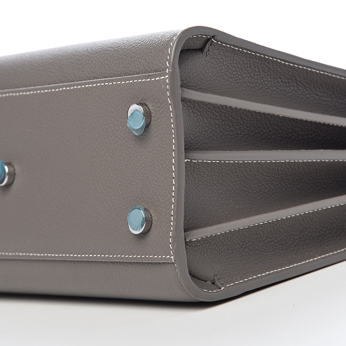 Grained Calfskin Topstich Baby Sac De Jour Grey