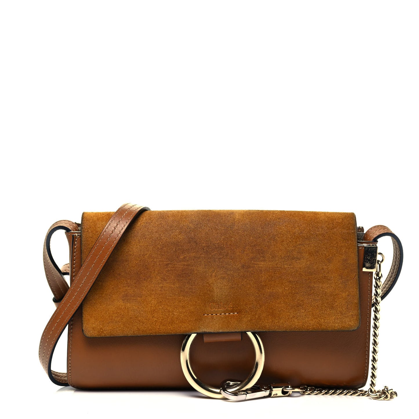 Suede Calfskin Small Faye Shoulder Bag Tobacco