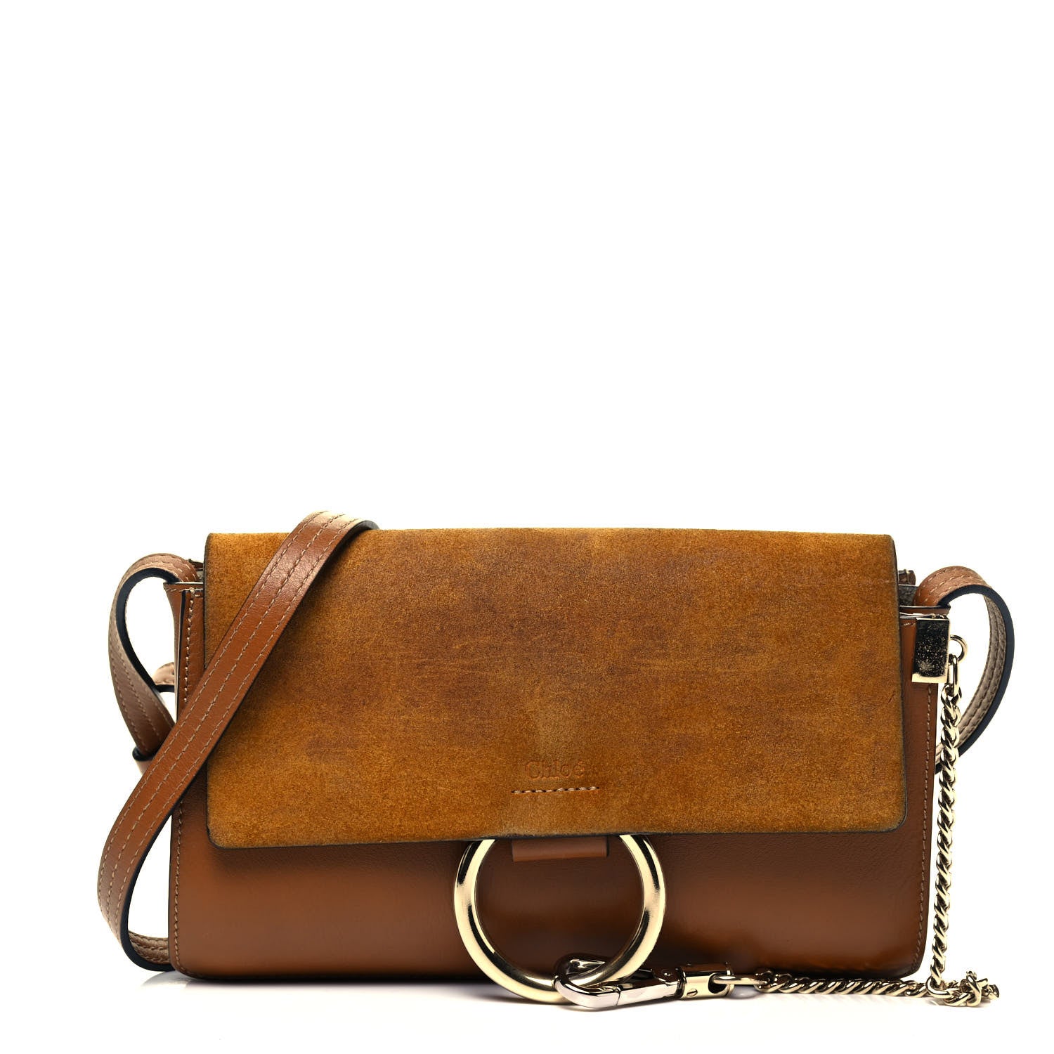 Chloe Suede Calfskin Small Faye Shoulder Bag Tobacco 1 of 9