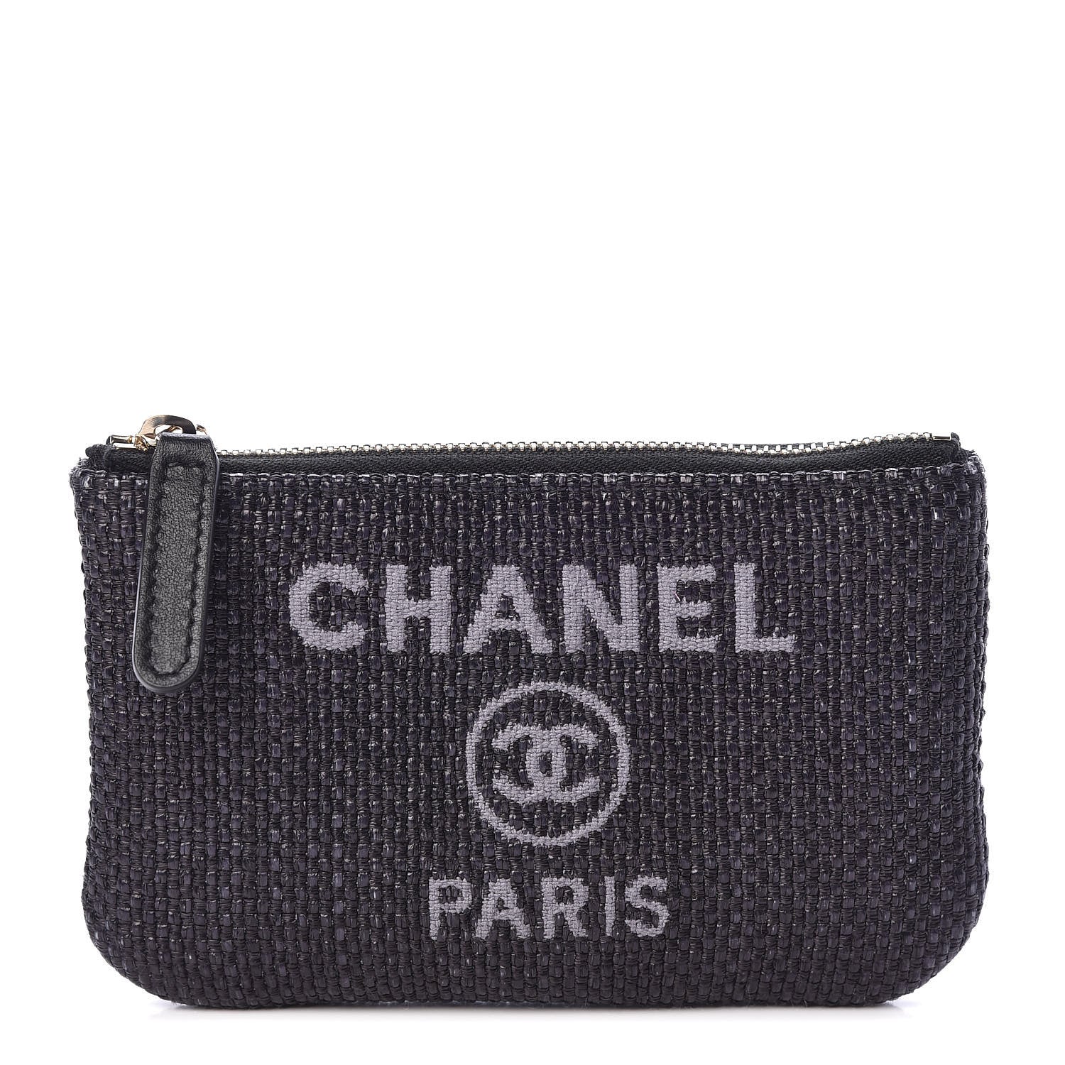 Chanel Woven Straw Raffia Deauville Cosmetic Pouch Black 1 of 10
