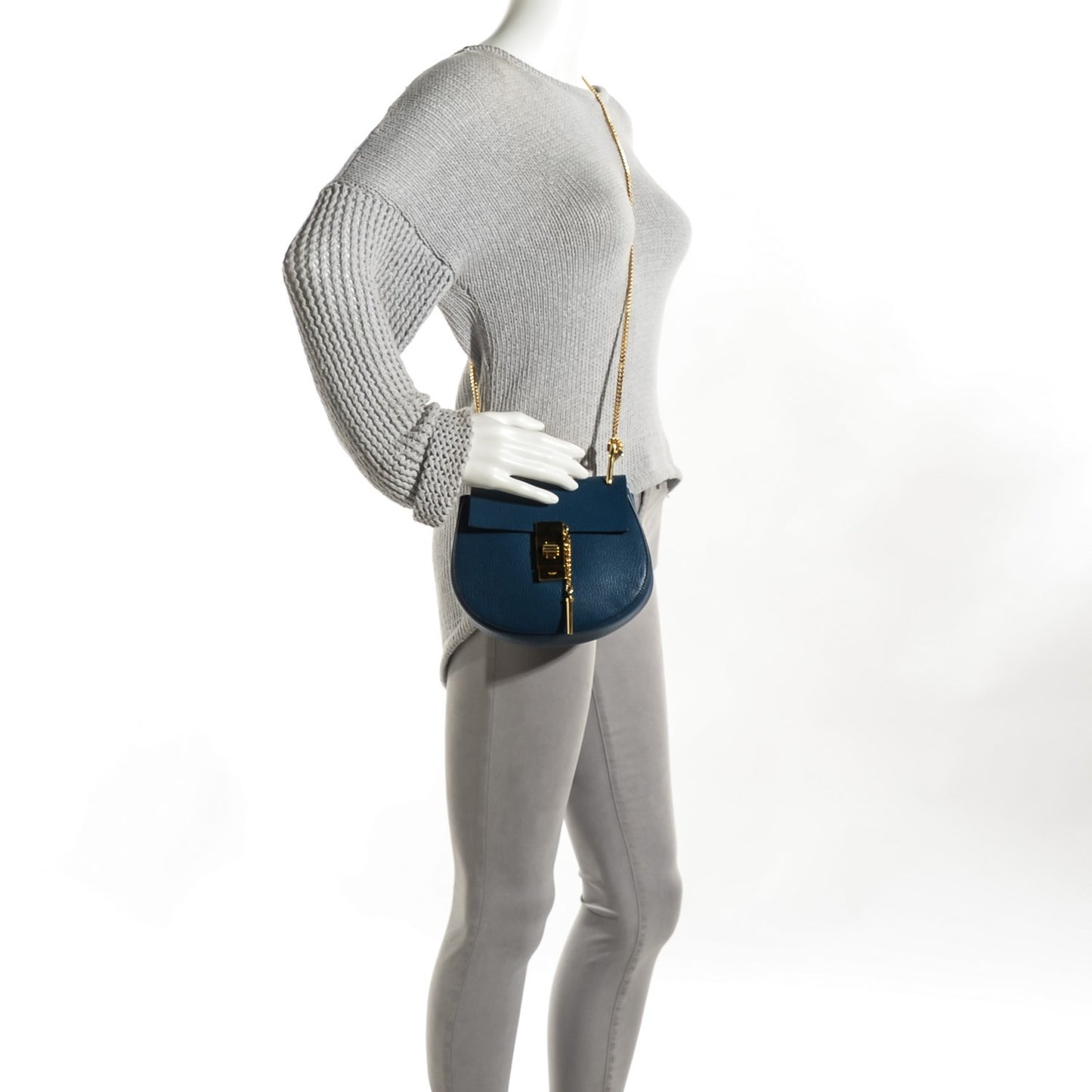 Grained Lambskin Mini Drew Shoulder Bag Factory Blue