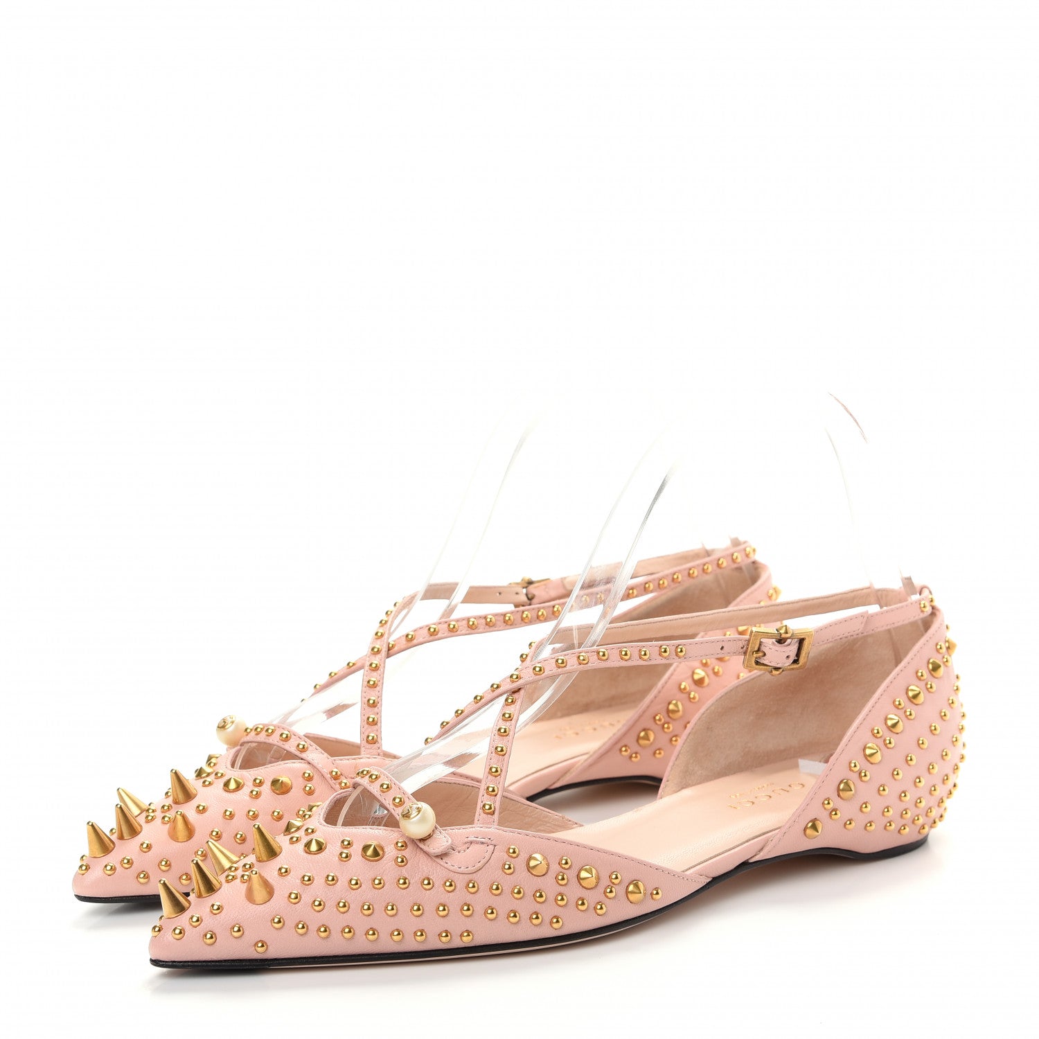 Gucci Malaga Kid Studded Pointed Toe Unia Flats 37 Perfect Pink 3 of 11