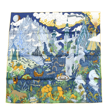 Hermes Silk Cosmographia Universalis Scarf 90 Bleu Nuit Vert Miel 1 of 4