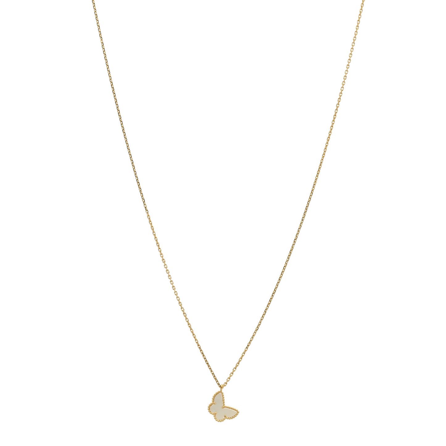 18K Yellow Gold Mother of Pearl Sweet Alhambra Butterfly Pendant Necklace