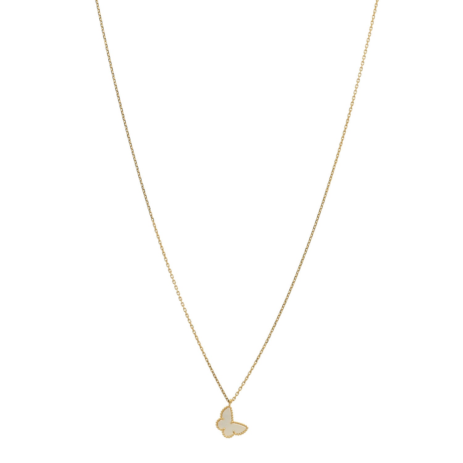 Van Cleef & Arpels 18K Yellow Gold Mother of Pearl Sweet Alhambra Butterfly Pendant Necklace 1 of 5
