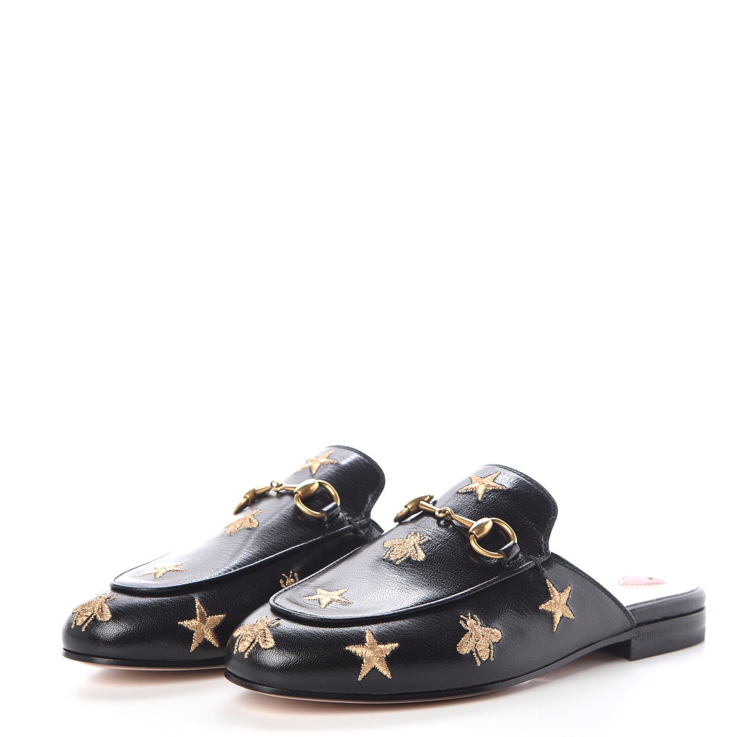 Gucci Goatskin Bee Star Embroidered Womens Princetown Slippers 35 Black 3 of 8