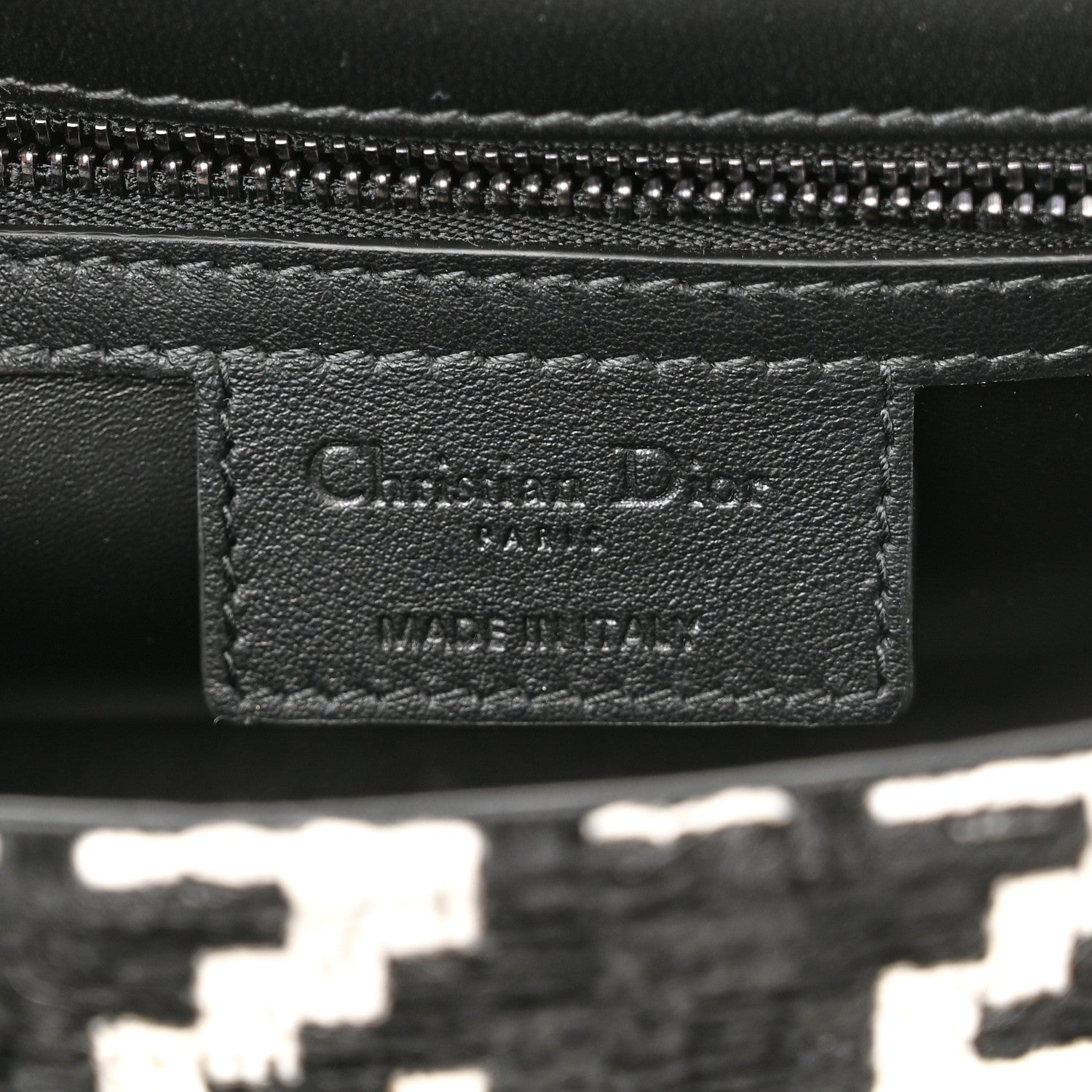 Christian Dior Tweed Macro Houndstooth Small Caro Bag Black White 6 of 11