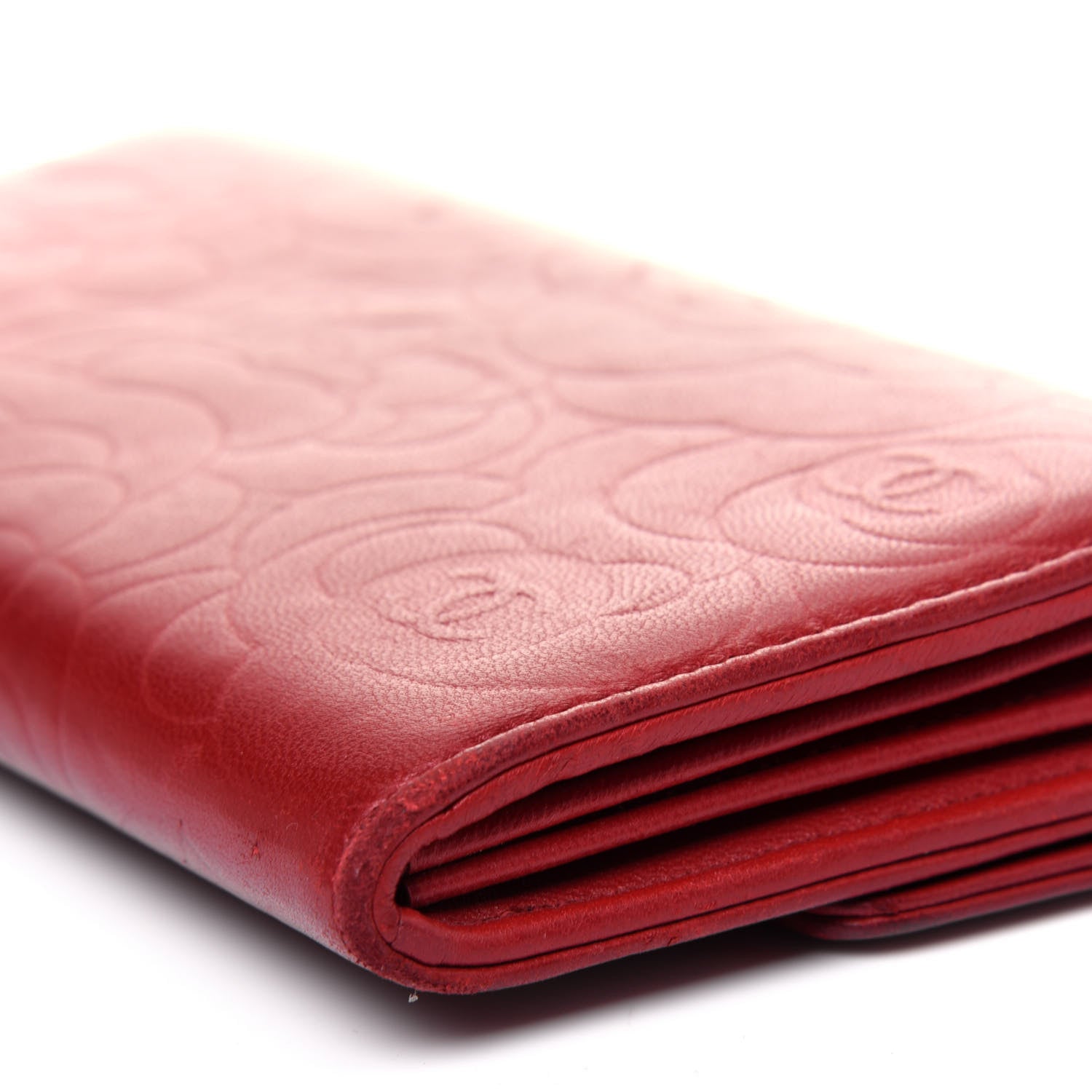 Chanel Lambskin Camellia Embossed Flap Wallet Red 15 of 21