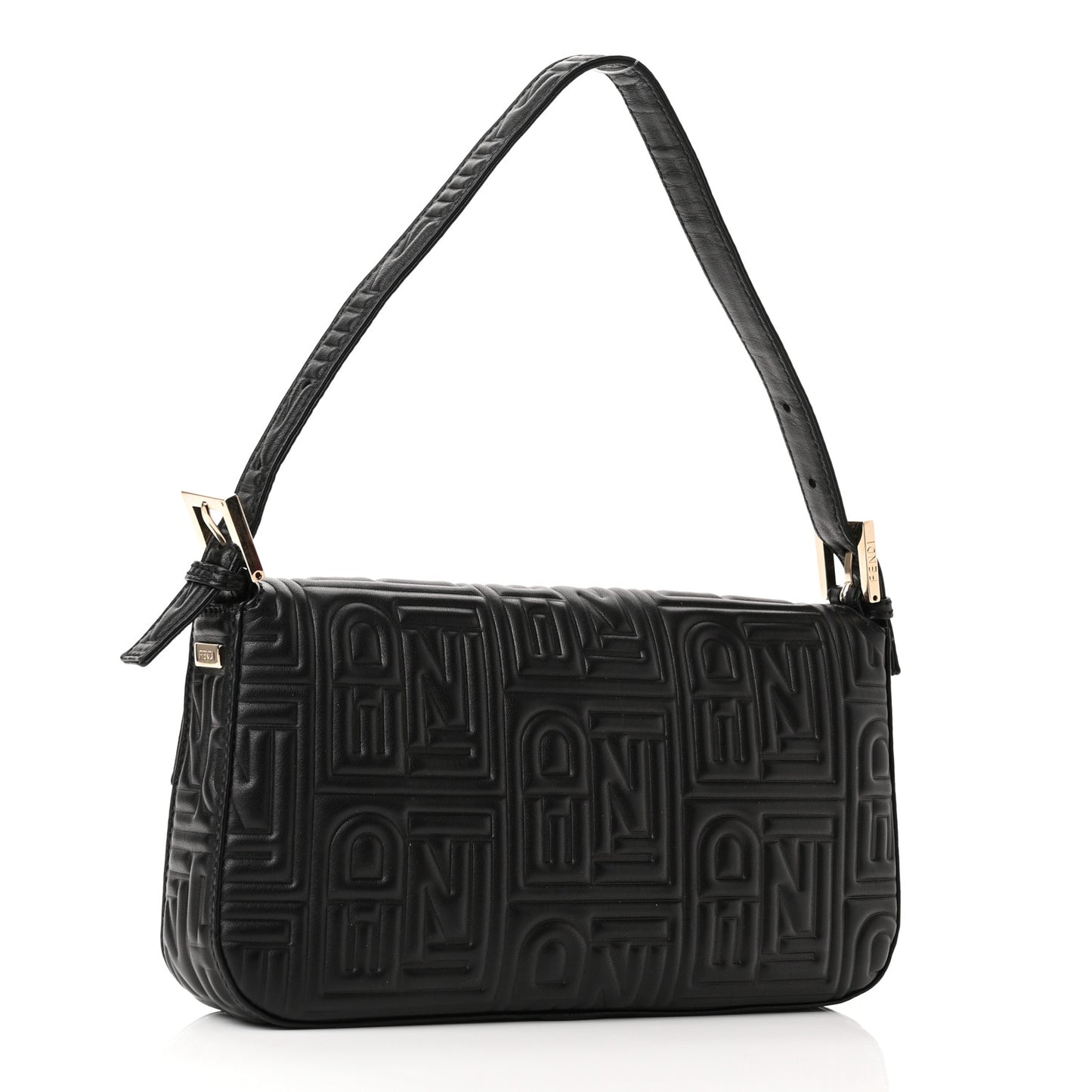 Nappa Logo Embossed Baguette Black