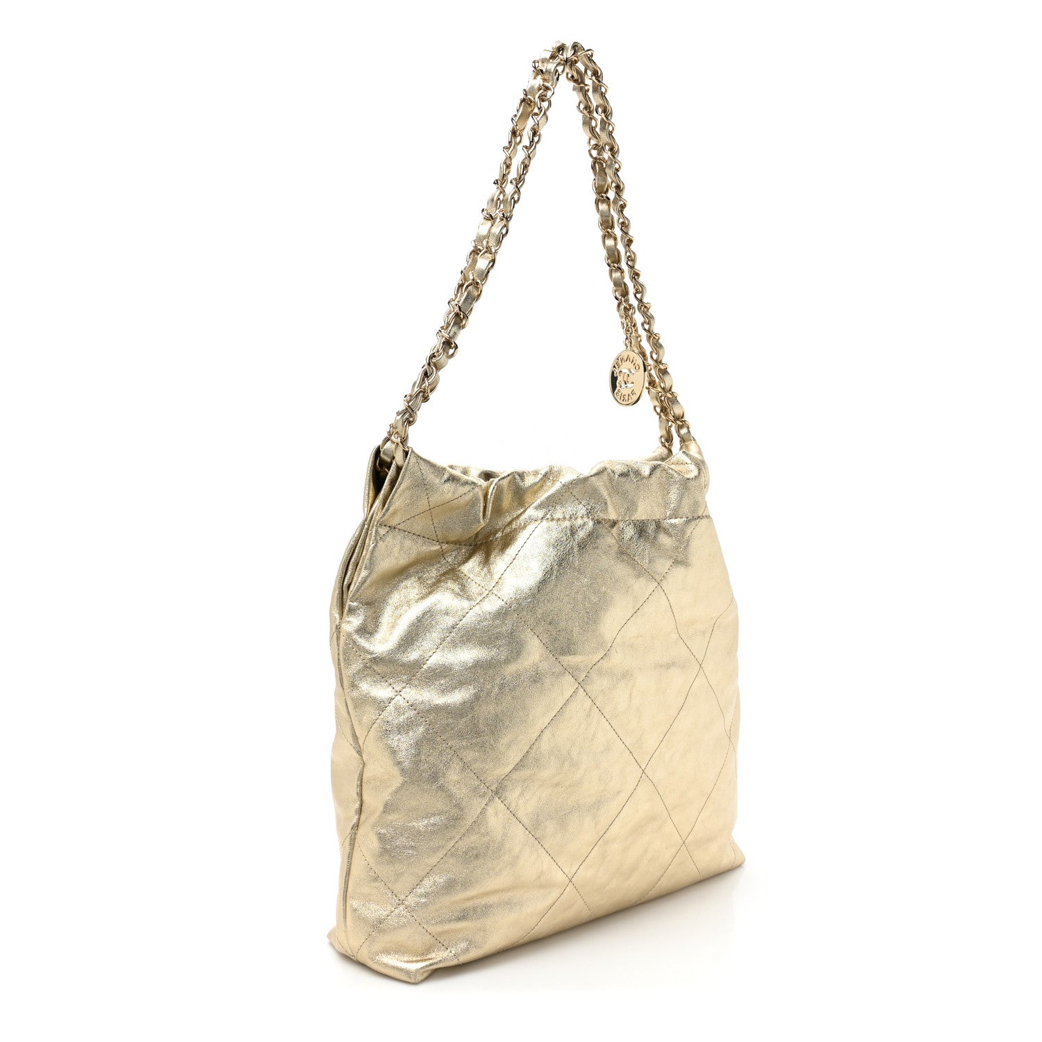 Chanel Metallic Calfskin Quilted Small Chanel 22 Light Gold 4 of 11