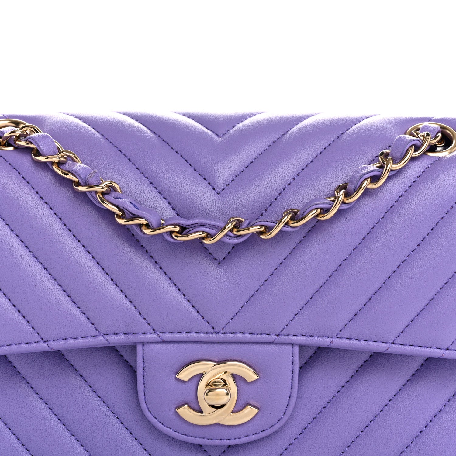 Chanel Lambskin Chevron Quilted Small Double Flap Purple 8 of 13