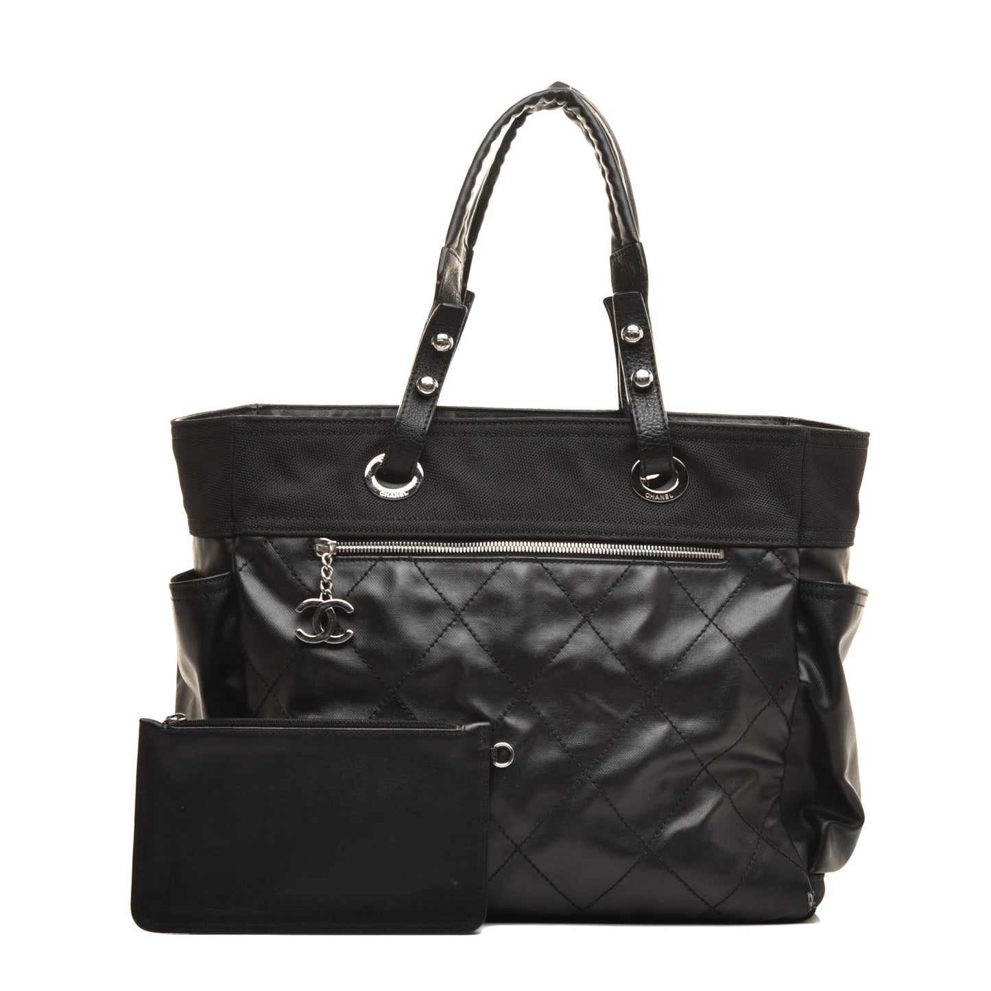 Coated Canvas Quilted Large Paris Biarritz Tote Black