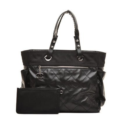 Chanel Coated Canvas Quilted Large Paris Biarritz Tote Black 1 of 11
