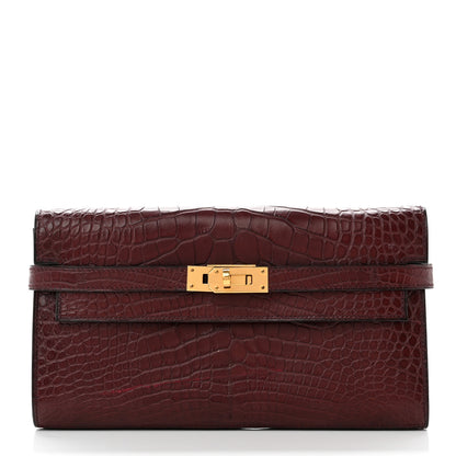 Hermes Matte Alligator Kelly Longue Wallet Bourgogne 1 of 8