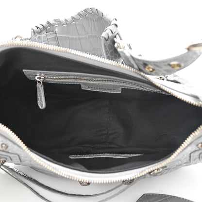 Balenciaga Extra Supple Calfskin Crocodile Embossed Small Le Cagole Shoulder Bag Balenciaga Grey 6 of 11