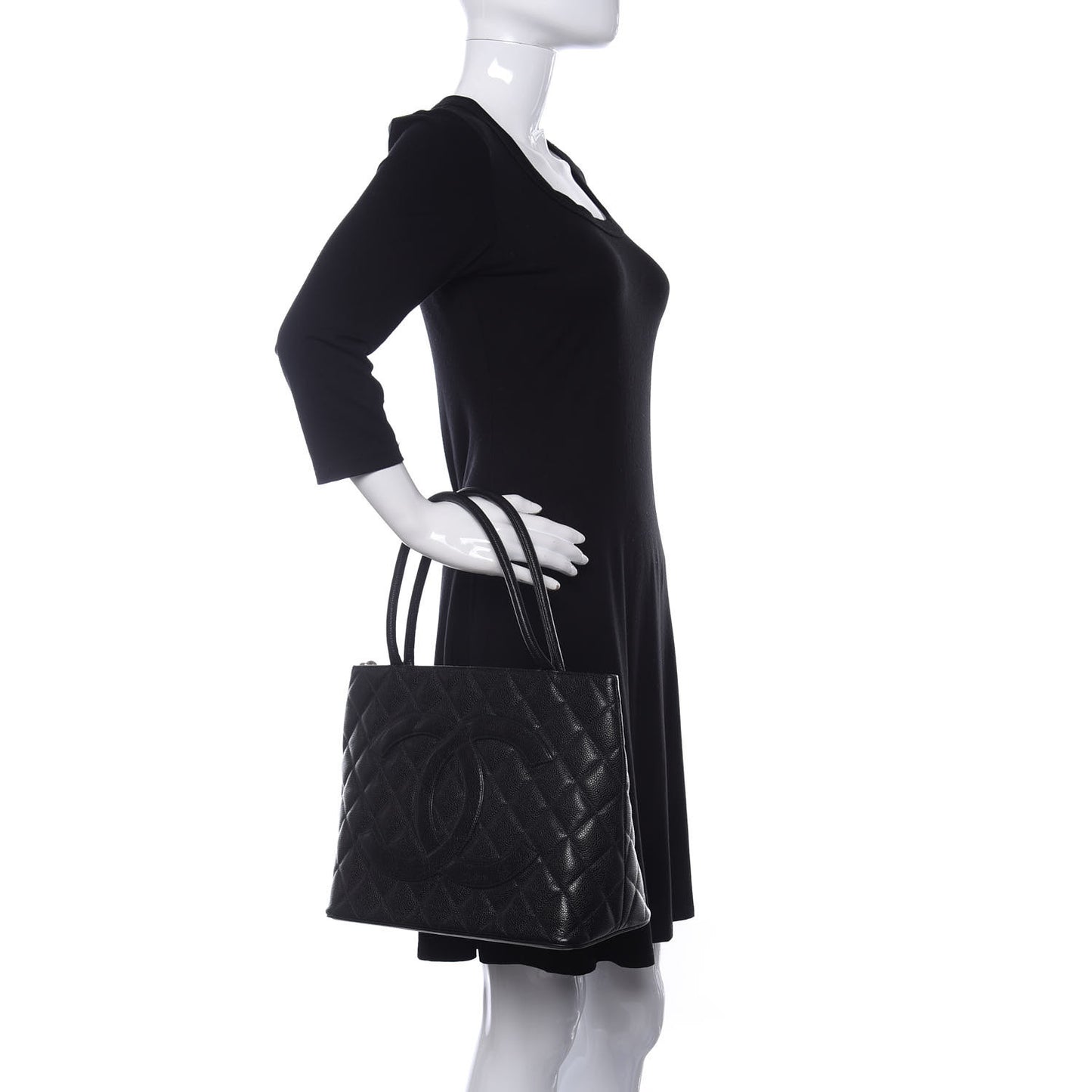 Caviar Quilted Medallion Tote Black