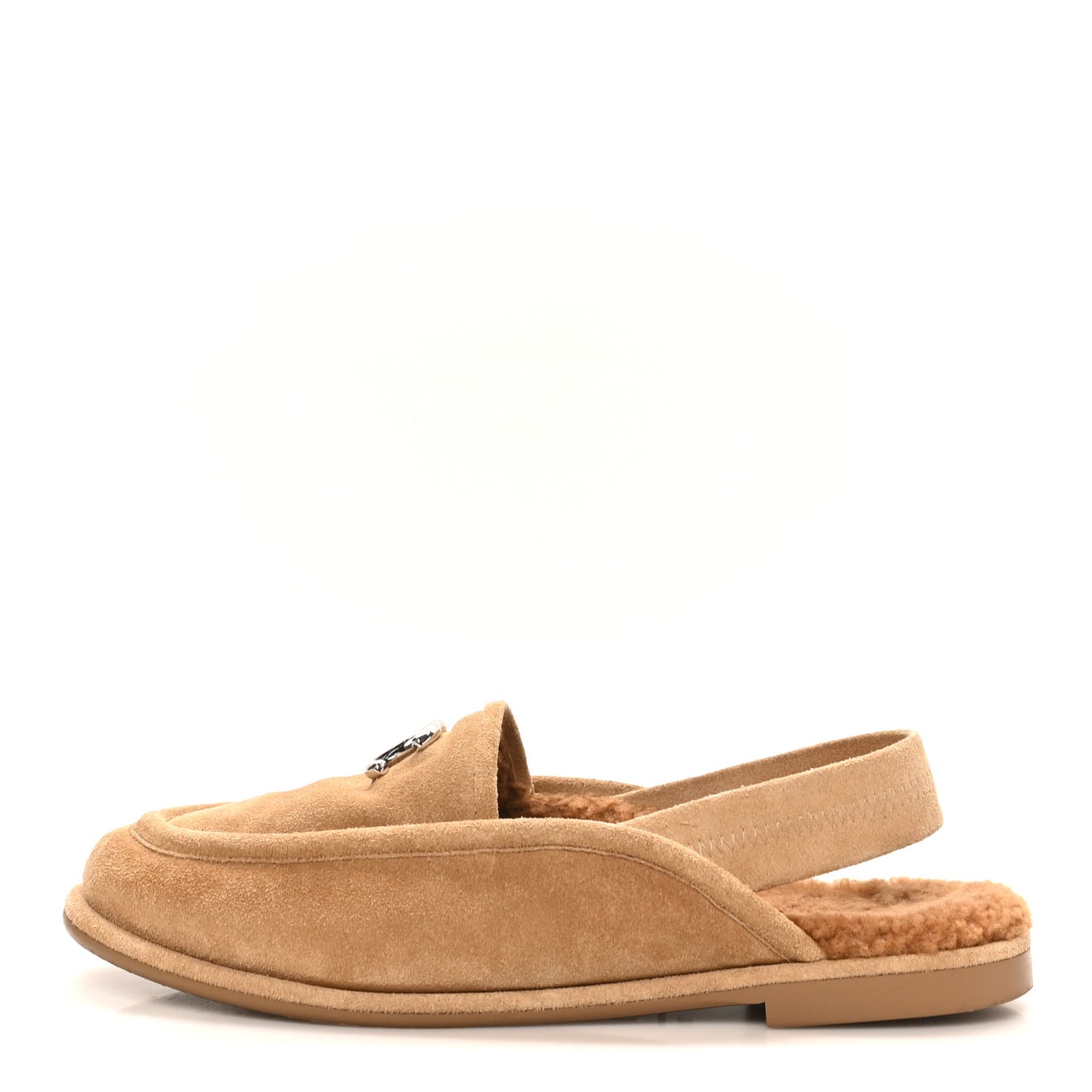 Suede Calfskin CC Slingback Loafers 38.5 Dark Beige