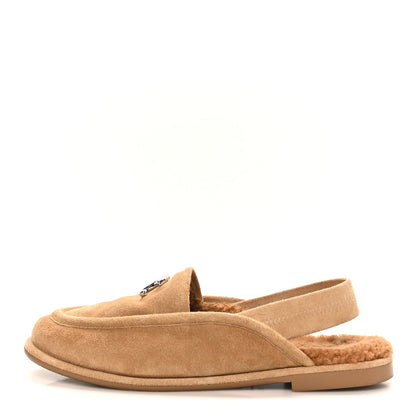 Chanel Suede Calfskin CC Slingback Loafers 38.5 Dark Beige 1 of 10
