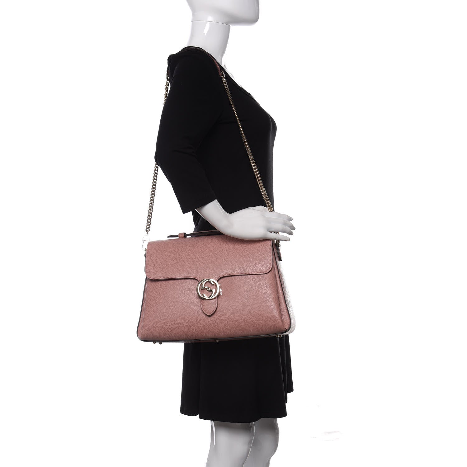 Gucci Dollar Calfskin Medium Interlocking G Top Handle Shoulder Bag Soft Pink 2 of 10