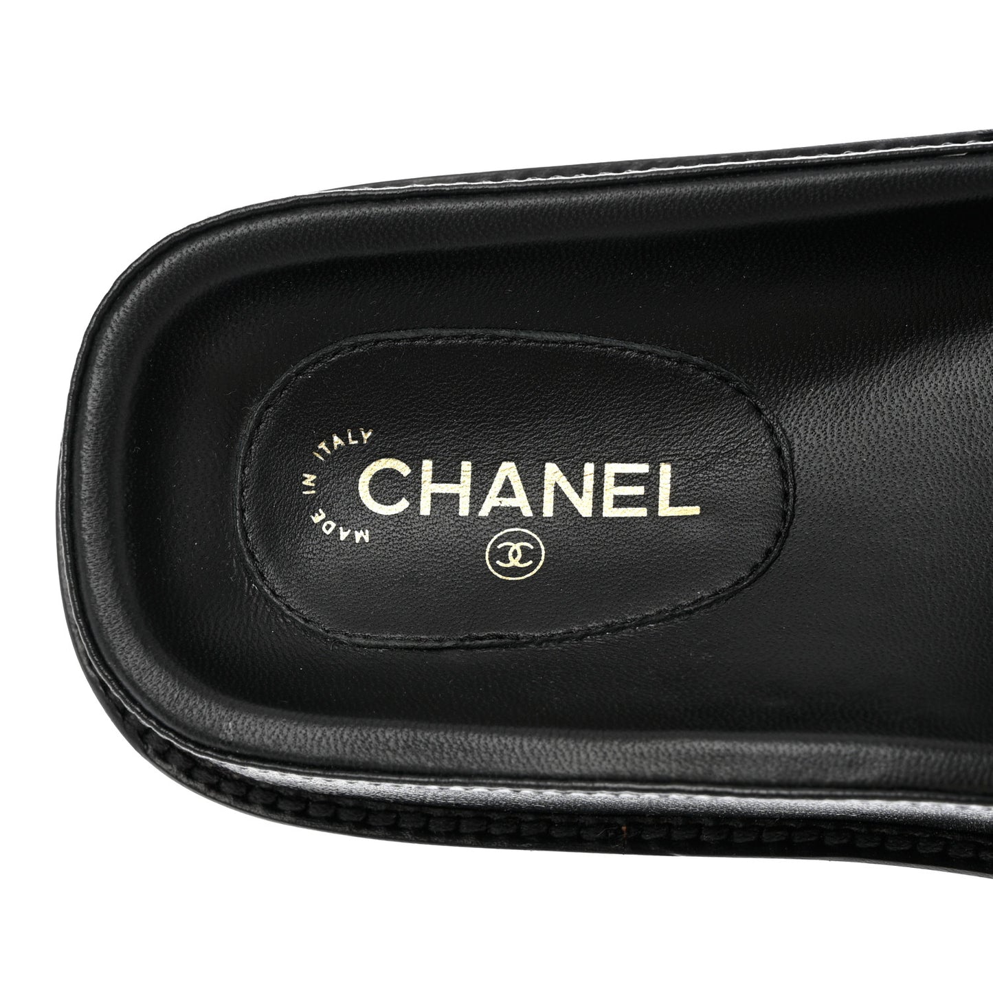 Lambskin Cha-Nel Mule Sandals 36 Black Multicolor
