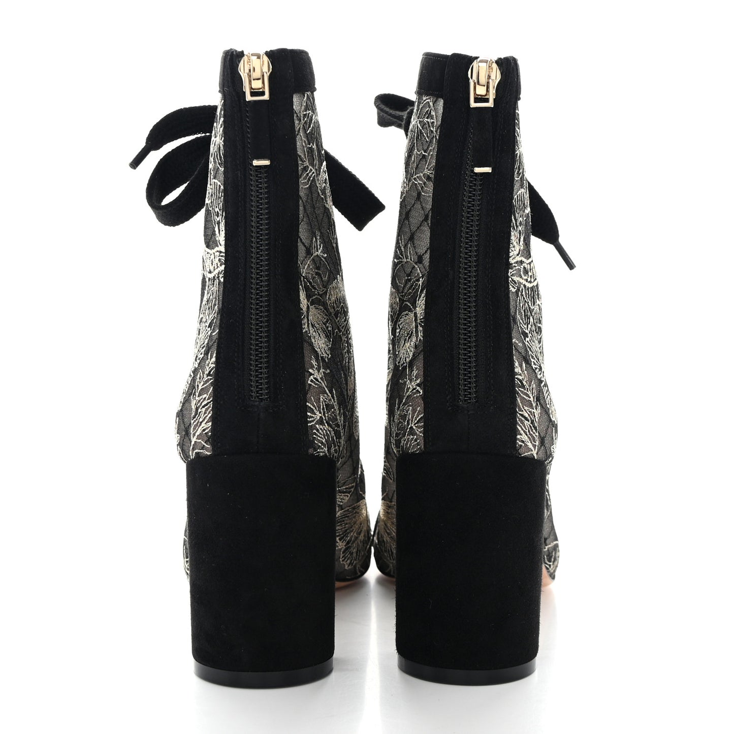 Suede Lurex Butterfly Embroidered Naughtily-D Heeled Ankle Boots 37 Black Gold