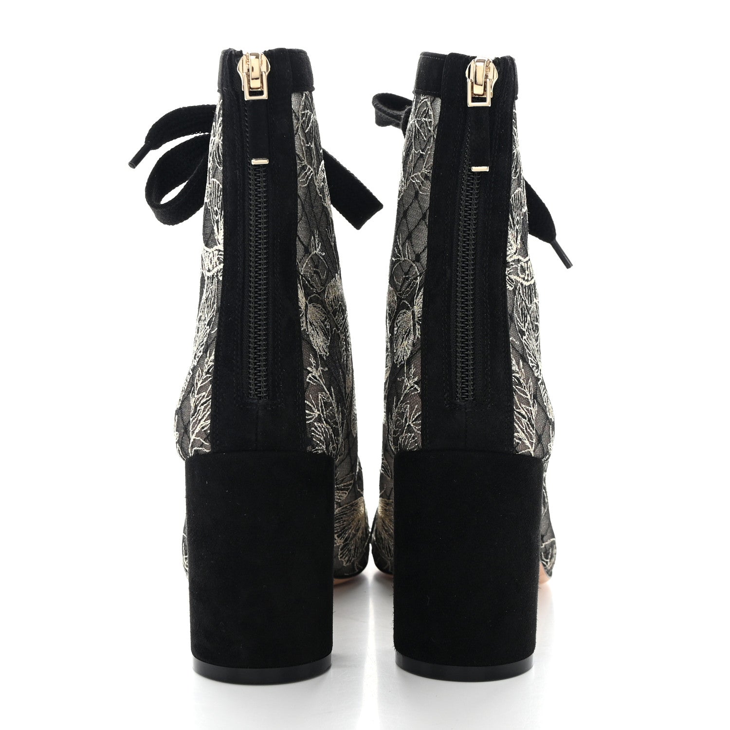 Christian Dior Suede Lurex Butterfly Embroidered Naughtily-D Heeled Ankle Boots 37 Black Gold 5 of 11