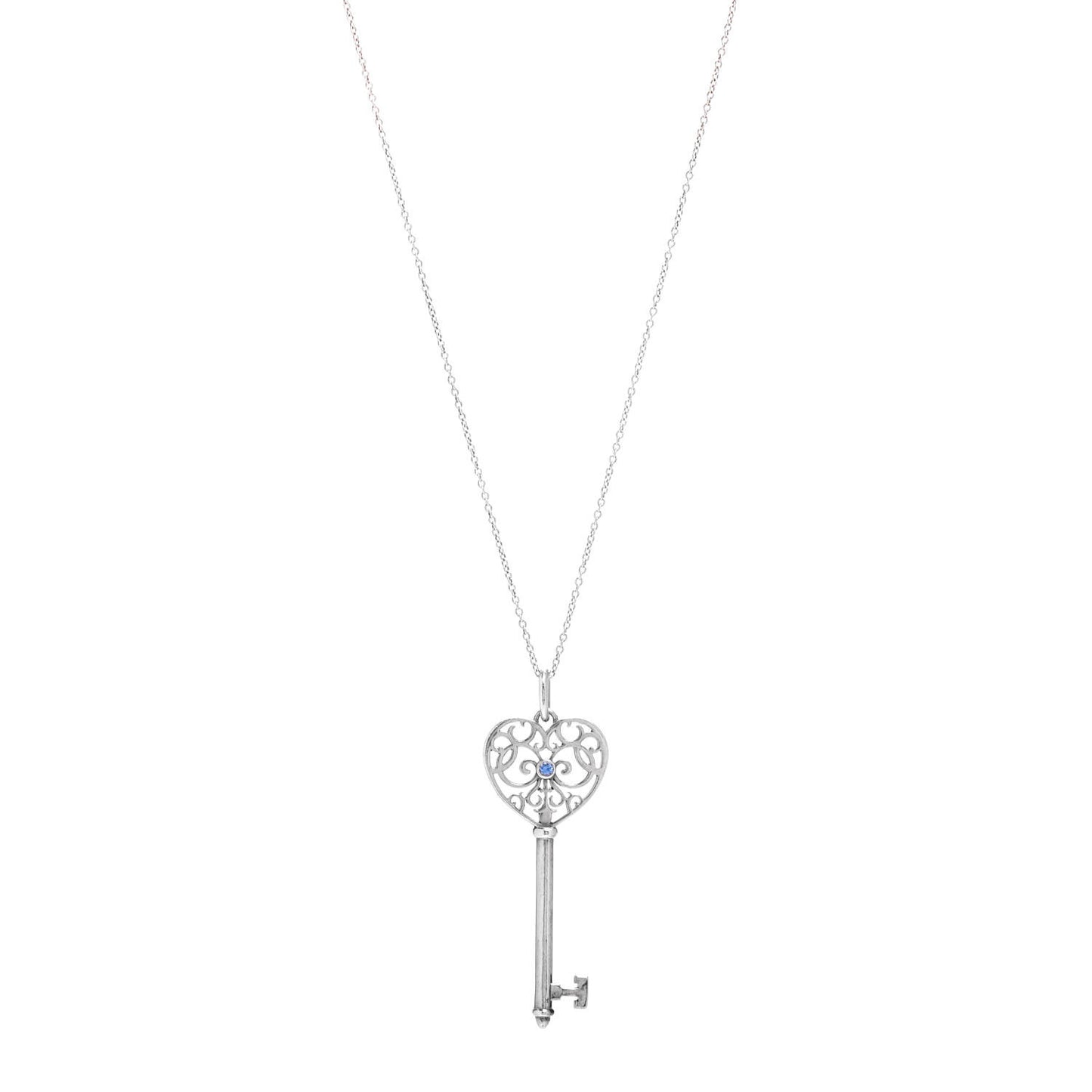 Sterling Silver Blue Sapphire Enchant Heart Key Pendant Necklace