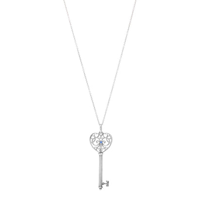 Tiffany Sterling Silver Blue Sapphire Enchant Heart Key Pendant Necklace 1 of 4