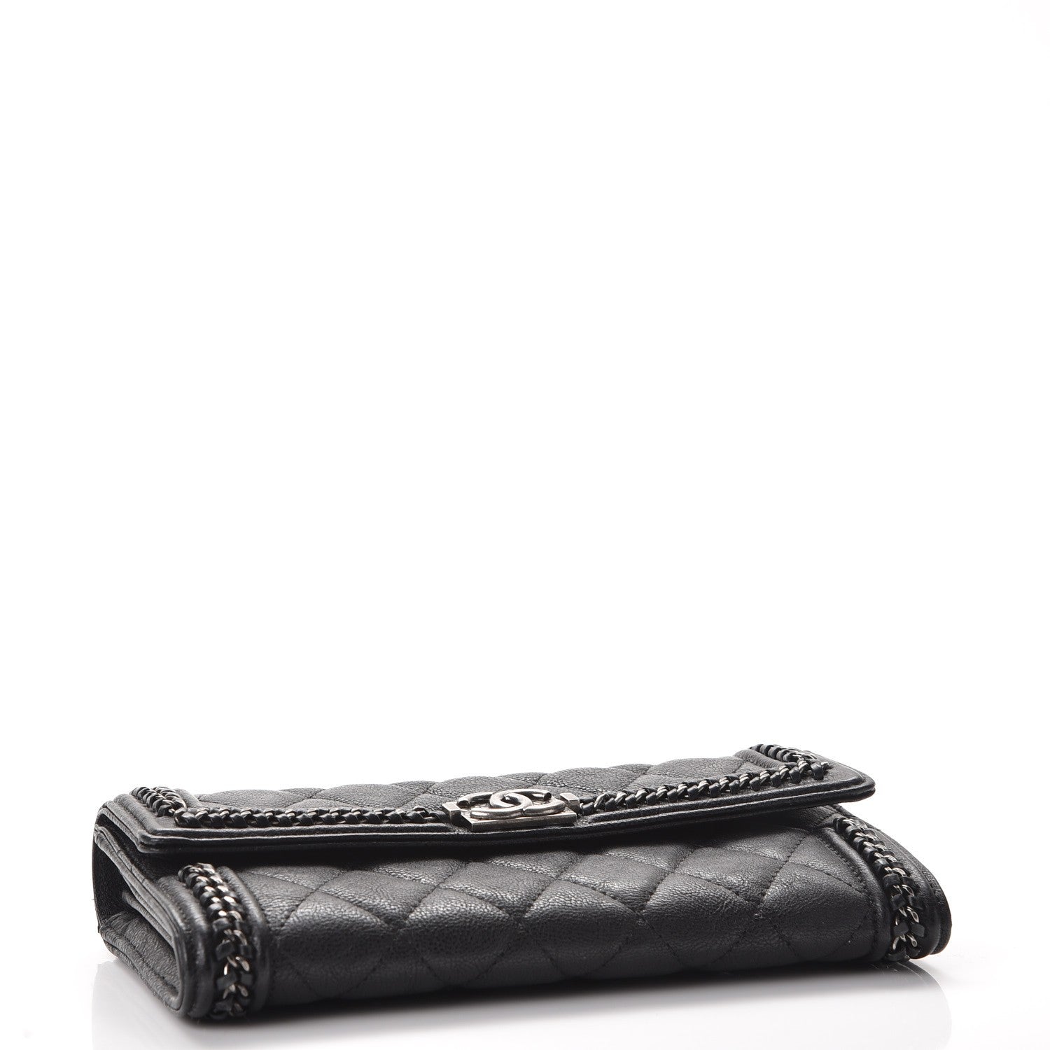 Chanel Calfskin Quilted Boy Chain Around Flap Wallet Black 4 of 8