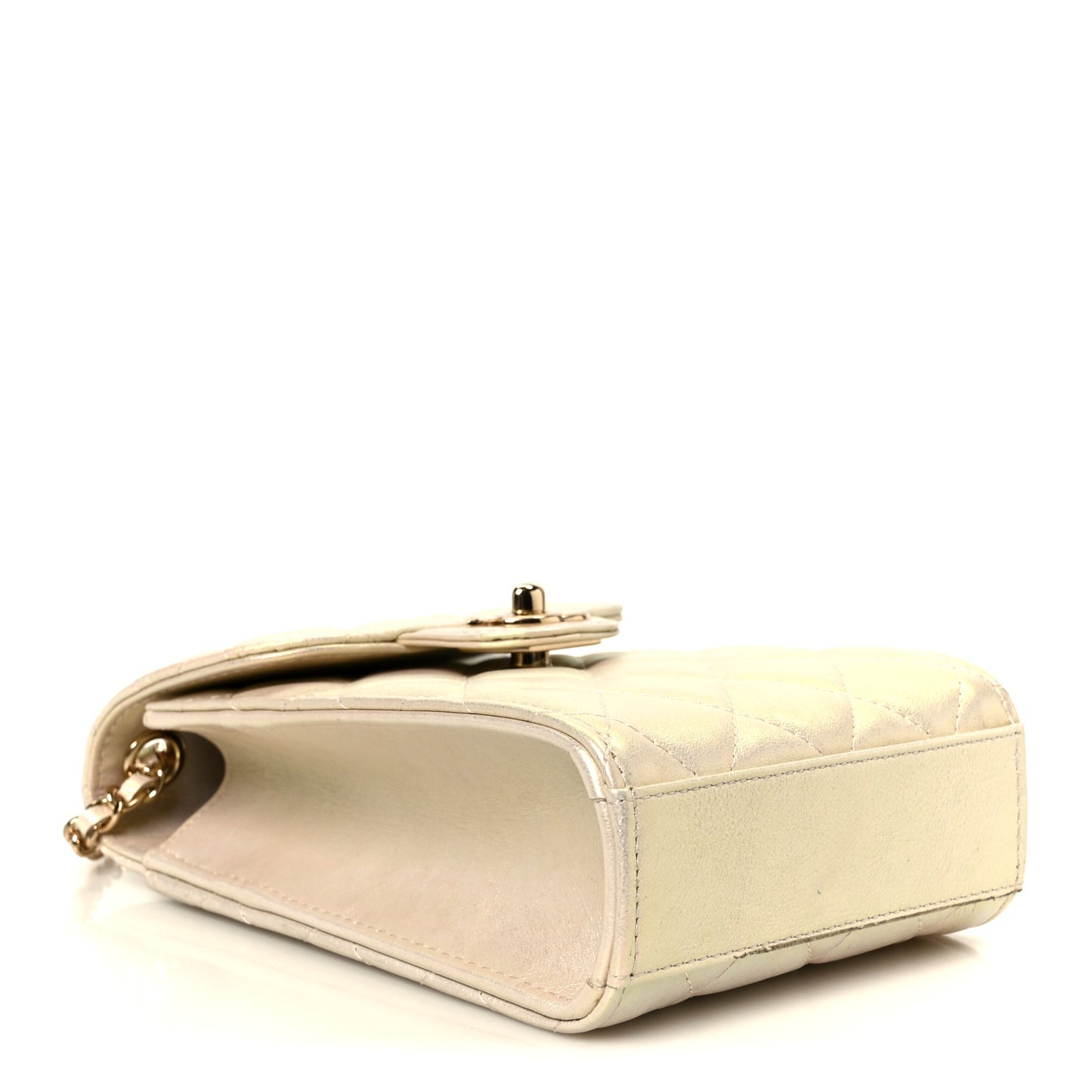 Iridescent Lambskin Quilted CC Phone Holder Ivory